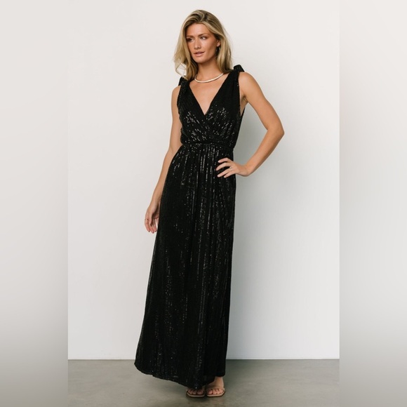 Sequin deep V shoulder tie maxi dress nwt - Picture 1 of 6